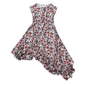 Mia Joy Girl's Asymmetrical A-Line Dress SZ 10 Floral Ruffle High-Low White